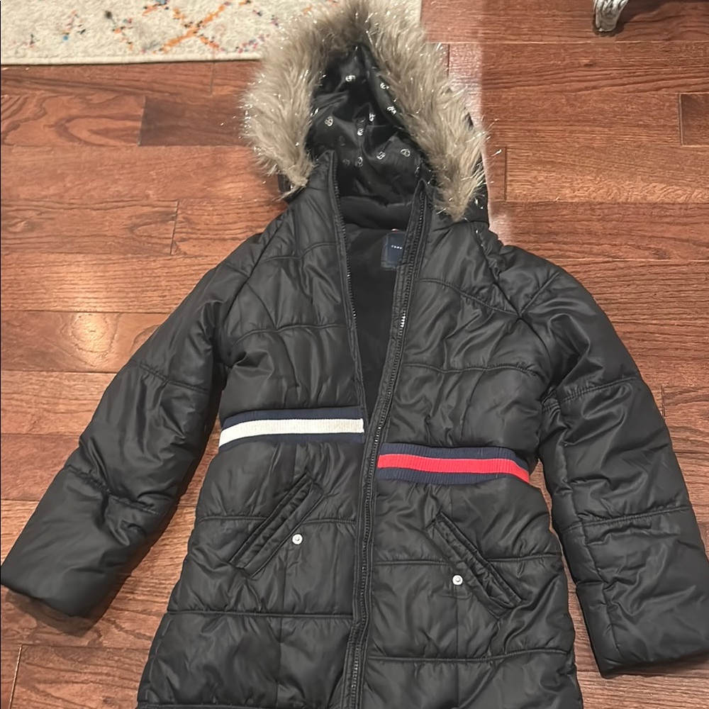 Tommy Hilfiger Kids Black Puffer Jacket with Fur Hood